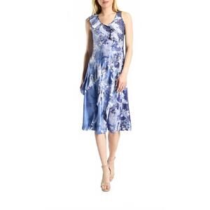 NEW KOMAROV charmeuse short sleeveless dress and shawl in indigo paisley